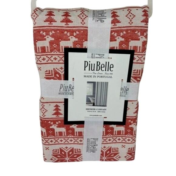 New PiuBelle Fair Isle Cotton Fabric Shower Curtain 72" x 72" Deer Snowflakes - Picture 1 of 4